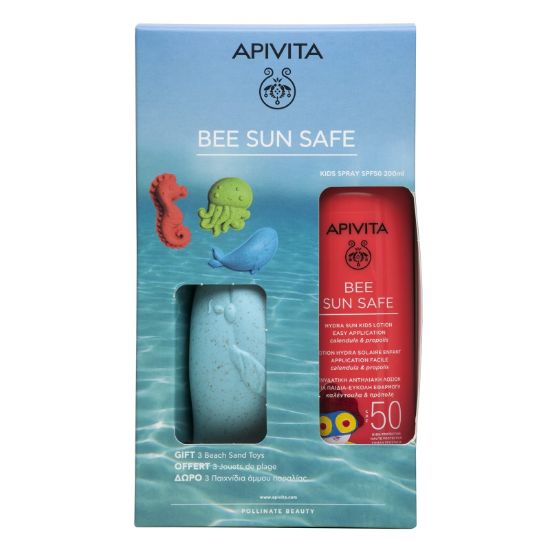 Εικόνα της APIVITA BEE SUN SAFE PROMO PACK ΜΕ HYDRA SUN KIDS LOTION SPF50. ΕΝΥΔΑΤΙΚΗ ΑΝΤΗΛΙΑΚΗ ΛΟΣΙΟΝ ΓΙΑ ΠΑΙΔΙΑ, 200ML & ΔΩΡΟ 3 ΠΑΙΧΝΙΔΙΑ ΑΜΜΟΥ ΠΑΡΑΛΙΑΣ, 1ΣΕΤ.