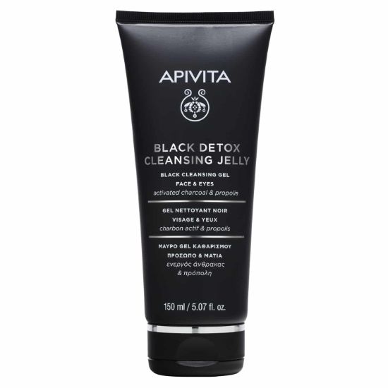 Εικόνα της APIVITA BLACK DETOX CLEANSING JELLY. Μαύρο Gel Καθαρισμού Ενεργός Άνθρακας & Προπόλη για Πρόσωπο & Μάτια, 150ml