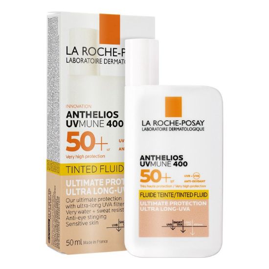 Εικόνα της LA ROCHE POSAY ANTHELIOS UVMUNE FLUIDE SPF50 TEINTE 50ML   La Roche Posay Anthelios Uvmune 400 Tinted Fluid SPF50+ Αντηλιακό γαλάκτωμα προσώπου Με Χρώμα, 50ml