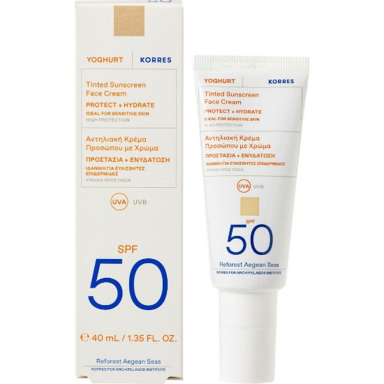 Εικόνα της KORRES YOGHURT SUNSCREEN TINTED FACE CREAM SPF50 50ML- Αντηλιακή Κρέμα Προσώπου με Χρώμα SPF50, 50ML