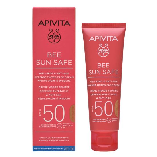 Εικόνα της APIVITA BEE SUN SAFE ANTI-SPOT & ANTI-AGE DEFENSE TINTED FACE CREAM ΚΡΕΜΑ ΠΡΟΣΩΠΟΥ ΚΑΤΑ ΤΩΝ ΠΑΝΑΔΩΝ & ΤΩΝ ΡΥΤΙΔΩΝ ΜΕ ΧΡΩΜΑ GOLDEN SPF50, 50ML