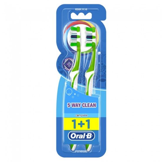 Εικόνα της ORAL-B COMPLETE 5 WAY CLEAN 40 MEDIUM 2TEM   Oral-B Complete 5 Way Clean 40 Medium Μέτρια Οδοντόβουρτσα με 5 Καθαριστικές Ζώνες 1+1τμχ