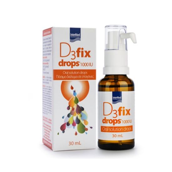 Εικόνα της INTERMED D3 FIX DROPS WITH PUMP 1000IU  30ML   Intermed D3 Fix Drops 1000IU Συμπλήρωμα Διατροφής, 30ml