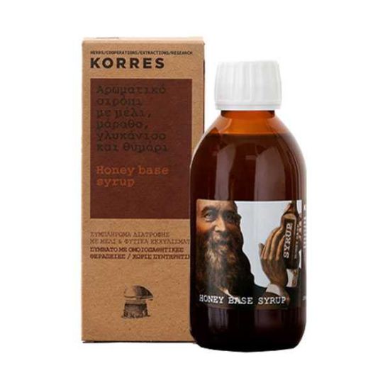 Εικόνα της KORRES HONEY BASE SYRUP FOR SORE THROAT 200ML  Korres Honey Base Syrup Αρωματικό Σιρόπι Συμπλήρωμα Διατροφής με Μέλι, Μάραθο, Γλυκάνισο, 200ml