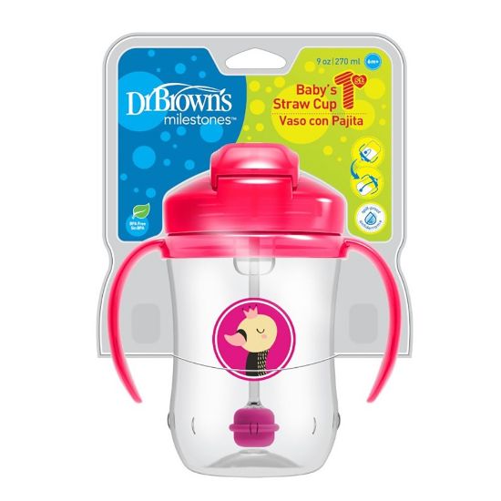 Εικόνα της DR. BROWN'S BABY'S FIRST STRAW CUP 91011 ΚΥΠΕΛΟ ΜΕ ΚΑΛΑΜΑΚΙ & ΛΑΒΕΣ 6+ ΜΗΝΩΝ, ΡΟΖ ΧΡΩΜΑ, 270ML.