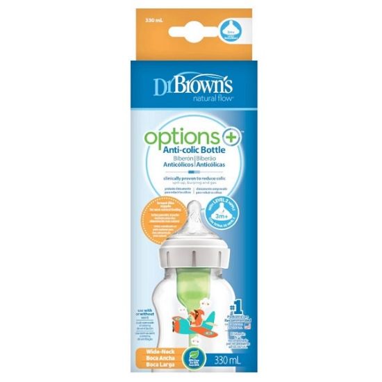 Εικόνα της DR. BROWN'S OPTIONS+ ANTI-COLIC BOTTLE ΠΛΑΣΤΙΚΟ ΜΠΙΜΠΕΡΟ ΚΑΤΑ ΤΩΝ ΚΟΛΙΚΩΝ, 3 ΜΗΝΩΝ+, 330ML.   ΑΕΡΟΠΛΑΝΟ