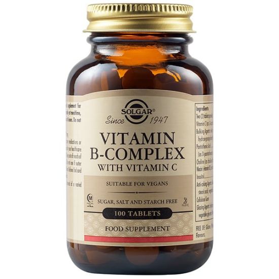 Εικόνα της SOLGAR VITAMIN B COMPLEX WITH VITAMIN C ΣΥΜΠΛΕΓΜΑ ΒΙΤΑΜΙΝΩΝ Β ΜΕ ΒΙΤΑΜΙΝΗ C ΙΔΑΝΙΚΟ ΓΙΑ ΤΗΝ ΕΝΙΣΧΥΣΗ ΤΟΥ ΝΕΥΡΙΚΟΥ & ΑΝΟΣΟΠΟΙΗΤΙΚΟΥ ΣΥΣΤΗΜΑΤΟΣ, 100TABS.