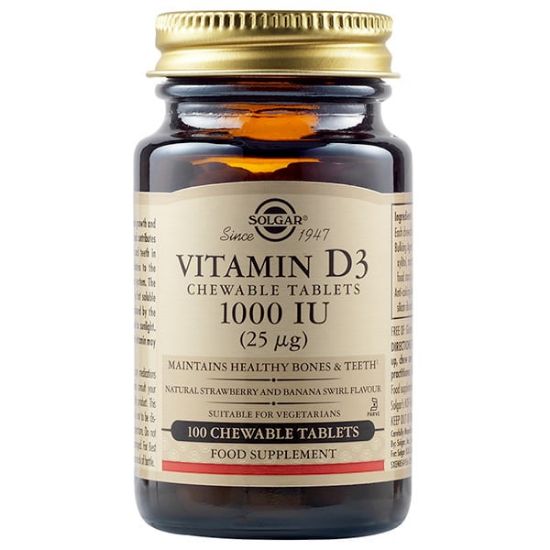 Εικόνα της SOLGAR VITAMIN D3 1000IU (25MG) ΣΥΜΠΛΗΡΩΜΑ ΔΙΑΤΡΟΦΗΣ ΜΑΣΩΜΕΝΗΣ ΒΙΤΑΜΙΝΗΣ D3 ΜΕ ΓΕΥΣΗ ΜΠΑΝΑΝΑ - ΦΡΑΟΥΛΑ ΜΕ ΠΟΛΛΑΠΛΑ ΟΦΕΛΗ ΓΙΑ ΤΟΝ ΟΡΓΑΝΙΣΜΟ, ΙΔΑΝΙΚΟ ΓΙΑ ΤΗΝ ΥΓΕΙΑ ΤΩΝ ΟΣΤΩΝ & ΤΩΝ ΑΡΘΡΩΣΕΩΝ, 100 CHEW.TABS.