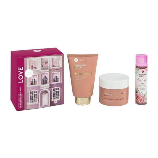 Εικόνα της PANTHENOL EXTRA PROMO LOVE BARE SKIN   PANTHENOL EXTRA Σετ Love, Bare Skin Superfood Body Mousse - 230ml, Bare Skin 3in1 Cleanser - 200ml & Rose Powder Kiss Mist - 100ml