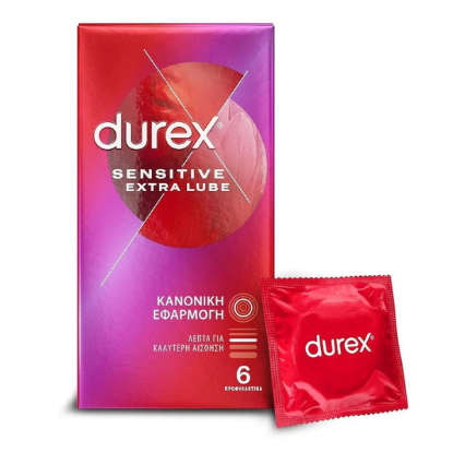 Εικόνα της DUREX SENSITIVE EXTRA LUBE 6TEM.   Durex Sensitive Extra Lube Λεπτά Προφυλακτικά, 6τεμ