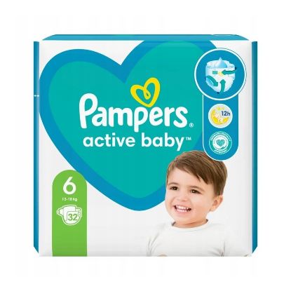 Εικόνα της PAMPERS ACTIVE BABY MEΓ.Ν6 13-18KG 32TEM.     Pampers Active Baby Πάνες Maxi Pack Μέγεθος 6 (13-18 kg), 32TEM