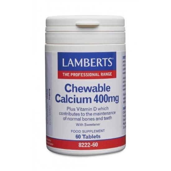 Εικόνα της LAMBERTS  CHEWABLE CALCIUM 400MG 60TABS   Lamberts Calcium 400MG Βοηθά για την Επίτευξη Ιδανικής Οστικής Πυκνότητας, 60chewable tabs