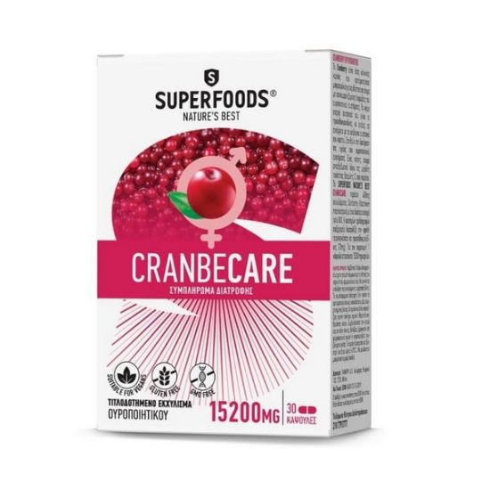 Εικόνα της SUPERFOODS CRANBECARE 15200MG 30CAPS - Συμπλήρωμα Διατροφής για την Υγεία του Ουροποιητικού Συστήματος 15200mg, 30caps