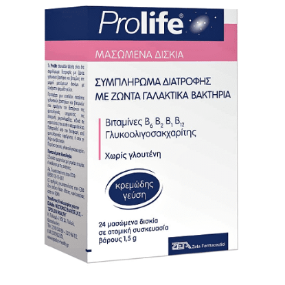 Εικόνα της PROLIFE CHEWABLE 24 TABS   Prolife Συμπλήρωμα Διατροφής με γαλακτικά βακτήρια & βιταμίνες, 24 chew. tabs