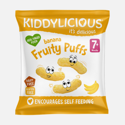 Εικόνα της KIDDYLICIOUS FRUITY PUFFS 7+ BANANA 10GR    Kiddylicious Banana Fruity Puffs 7m+ Γαριδάκια Μπανάνα, 10gr