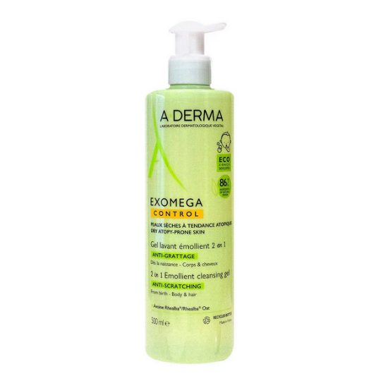 Εικόνα της A-DERMA EXOMEGA CONTROL GEL LAVANT 2 IN 1, Μαλακτικό Τζελ Καθαρισμού 2 σε 1 για το Ατοπικό Δέρμα με Αντλία για Μαλλιά & Σώμα, 500ML