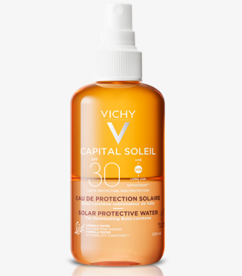 Εικόνα της VICHY CAPITAL SOLEIL TAN PROTECTIVE SOLAR WATER SPF30 ΑΝΤΗΛΙΑΚΟ ΝΕΡΟ ΓΙΑ ΛΑΜΠΕΡΟ ΜΑΥΡΙΣΜΑ ΜΕ ΒΗΤΑ ΚΑΡΟΤΙΝΗ, 200ML.