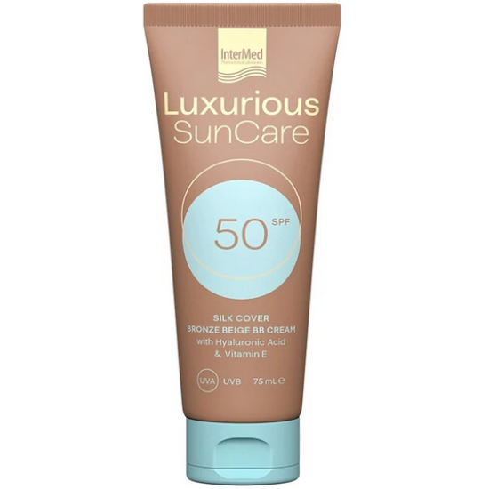 Εικόνα της INTERMED LUXURIOUS SUNCARE SILK COVER BRONZE BEIGE BB CREAM WITH HYALURONIC ACID SPF50 ΑΝΤΗΛΙΑΚΗ ΚΡΕΜΑ ΠΡΟΣΩΠΟΥ ΜΕ ΧΡΩΜΑ, 75ML