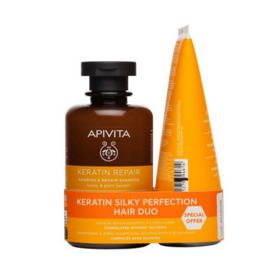 Εικόνα της APIVITA PROMO KERATIN REPAIR SHAMPOO ΣΑΜΠΟΥΑΝ ΘΡΕΨΗΣ & ΕΠΑΝΟΡΘΩΣΗΣ, 250ML & CONDITIONER ΚΡΕΜΑ ΜΑΛΛΙΩΝ ΘΡΕΨΗΣ & ΕΠΑΝΟΡΘΩΣΗΣ ΓΙΑ ΞΗΡΑ ΤΑΛΑΙΠΩΡΗΜΕΝΑ ΜΑΛΛΙΑ, 150ML