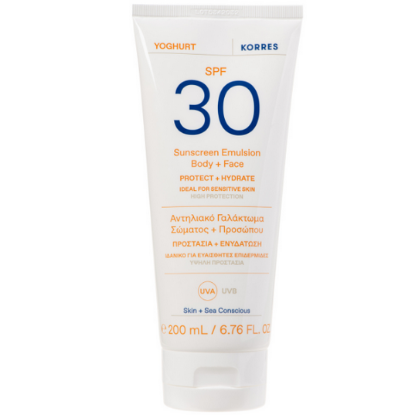 Εικόνα της KORRES YOGHURT SUNSCREEN EMULSION BODY + FACE PROTECT SPF30 200ML - Αντηλιακό Γαλάκτωμα Σώματος & Προσώπου SPF30, 200ml